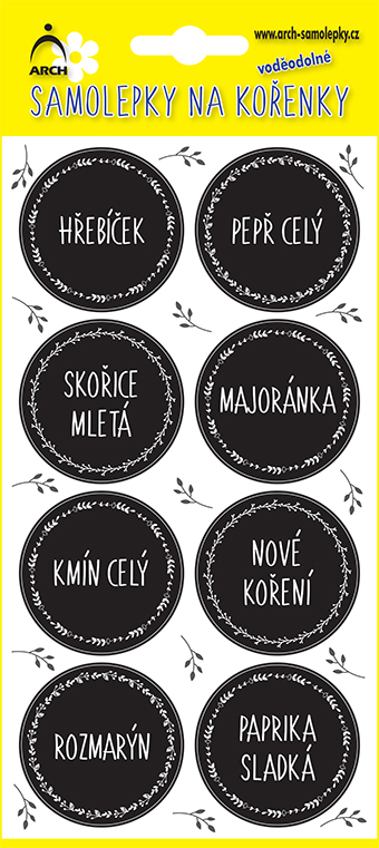 Černé etikety lístky - základní druhy - 72 etiket v blistru