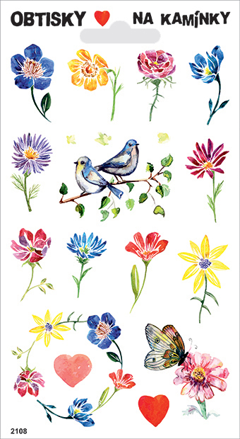 Obtisky na kamínky - kytky a ptáčci