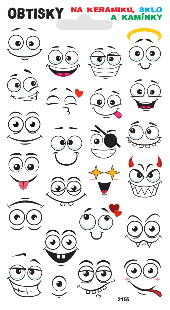Obtisky na sklo, keramiku a kamínky - ksichtíci 2