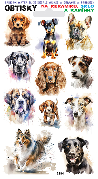 Obtisky na sklo, keramiku a kamínky - různí psi 04