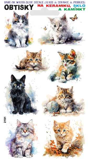 Obtisky na sklo, keramiku a kamínky - kočky a koťata 01