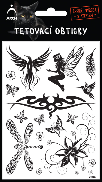 Černé tetovací obtisky - kolibřík