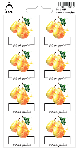 HRUŠKY - Natural product - 8 voděodolných etiket