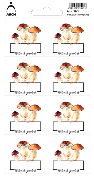 HŘÍBKY - Natural product - 8 voděodolných etiket