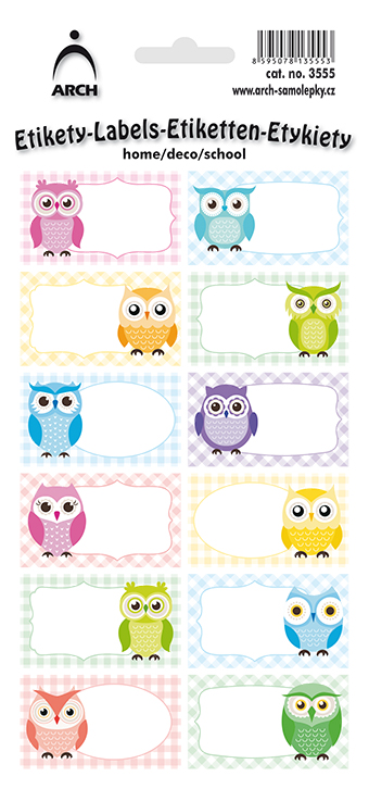 DEKORAČNÍ etikety - sovy barevné