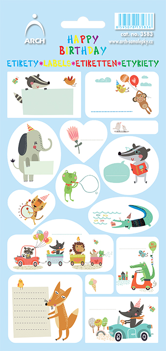 ETIKETY HAPPY BIRTHDAY - modré