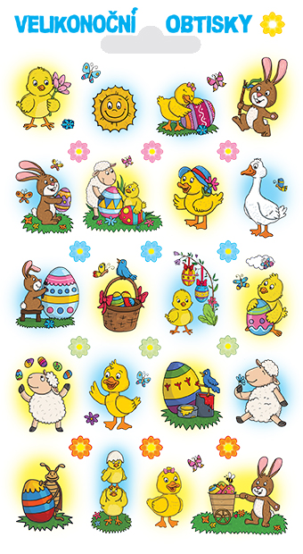 Obtisky s glitry - kuřátko s kytkou (31 obr.)