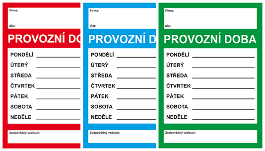 PROVOZNÍ DOBA A4 - plast. cedulka - MIX po 3 ks