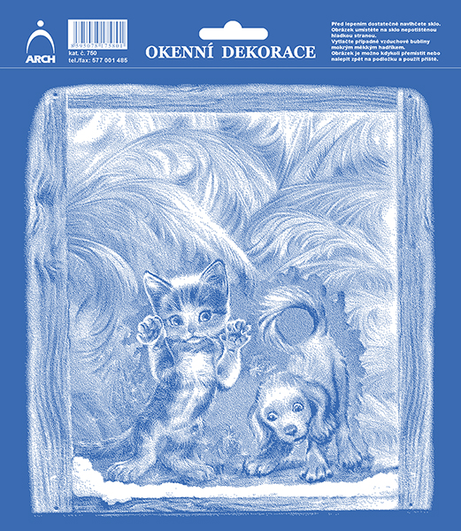 Pejsek a kotě za malovaným oknem