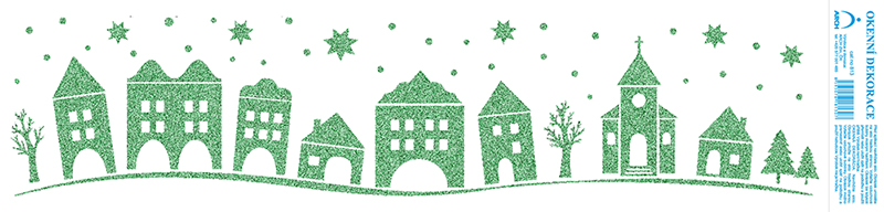 Domky - tisk zelenými glitry