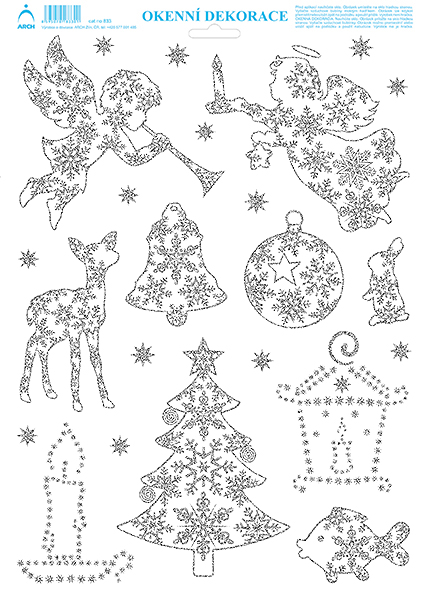 Andílek s trubkou - tisk stříbrnými glitry