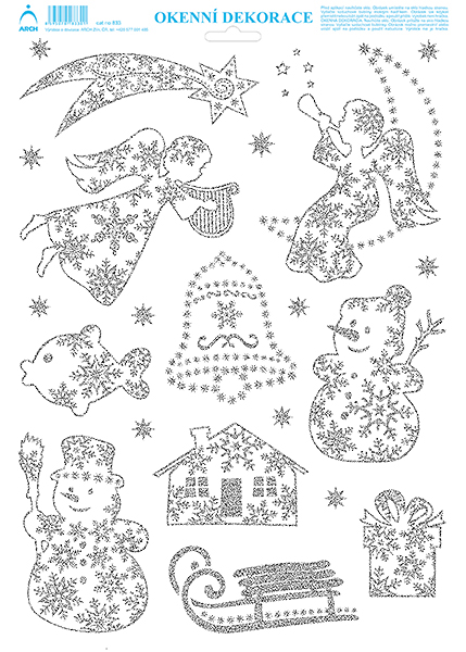 Andílek s lyrou - tisk stříbrnými glitry