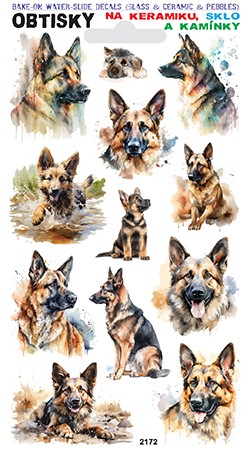 Obtisky na sklo, keramiku a kamínky - Německý ovčák