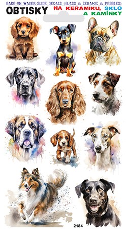 Obtisky na sklo, keramiku a kamínky - různí psi 04