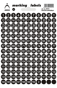 Samolepicí kolečka 8 mm s čísly 0-150 - černá