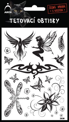 Černé tetovací obtisky - kolibřík