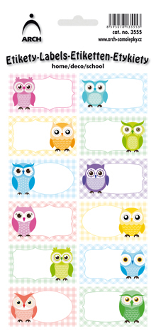 DEKORAČNÍ etikety - sovy barevné