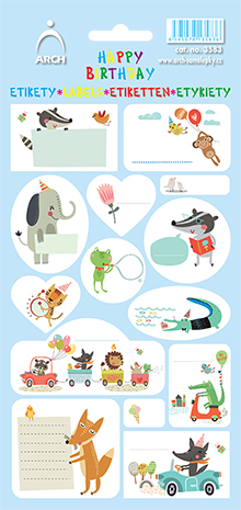 ETIKETY HAPPY BIRTHDAY - modré