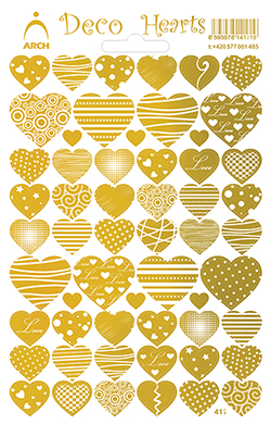 Pestrá srdíčka zlatá - Deco Hearts