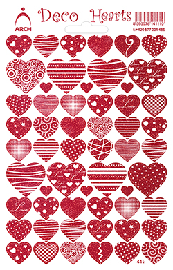 Pestrá srdíčka červená glitter - Deco Hearts