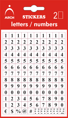 Čísla 0-9, výška 5 mm - 2 archy v blistru + bonus
