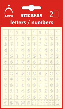 Čísla bílá 0-9, výška 5 mm - 2 archy v blistru + b