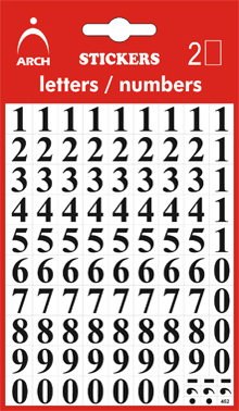 Čísla 0-9, výška 10 mm - 2 archy v blistru