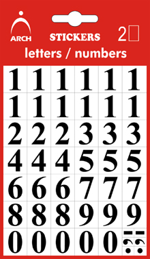 Čísla 0-9, výška 14 mm - 2 archy v blistru