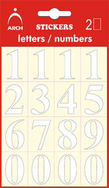 Čísla bílá 0-9, výška 26 mm - 2 archy v blistru