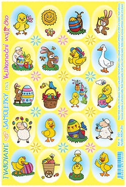 Glitrované samolepky - kuřátko s kytkou
