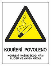 KOUŘENÍ POVOLENO A5 - plast. cedulka (dle zák. 65/