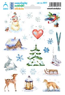 Zimní samolepky - sněhulák s ptáčky