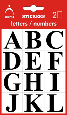 Písmena A-Z, výška 26 mm - 2 archy v blistru